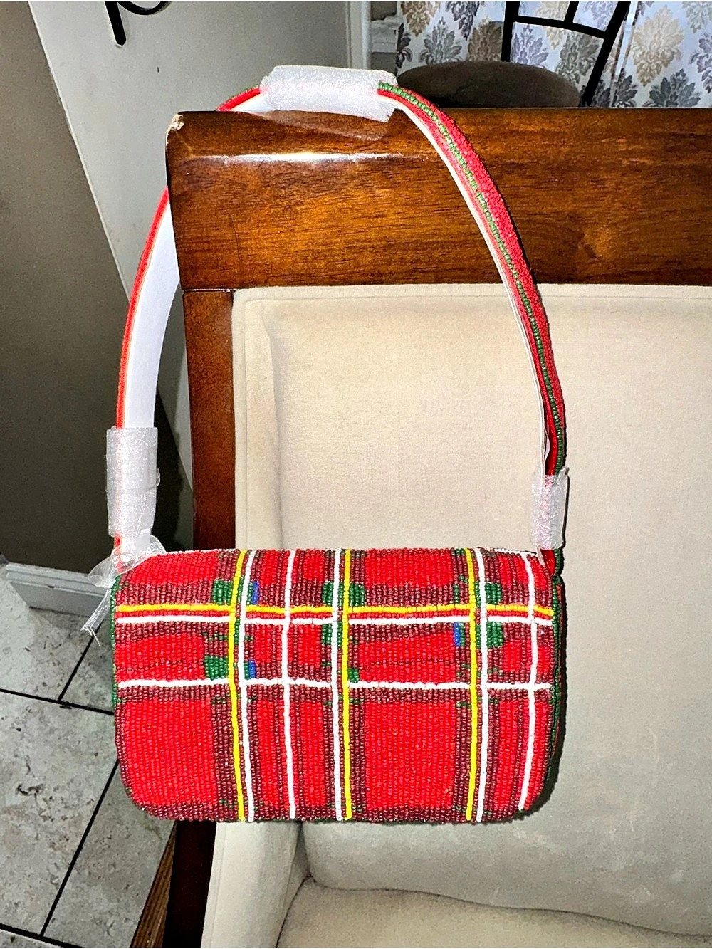 Plaid Shoulder Bag in Red & Green Like New